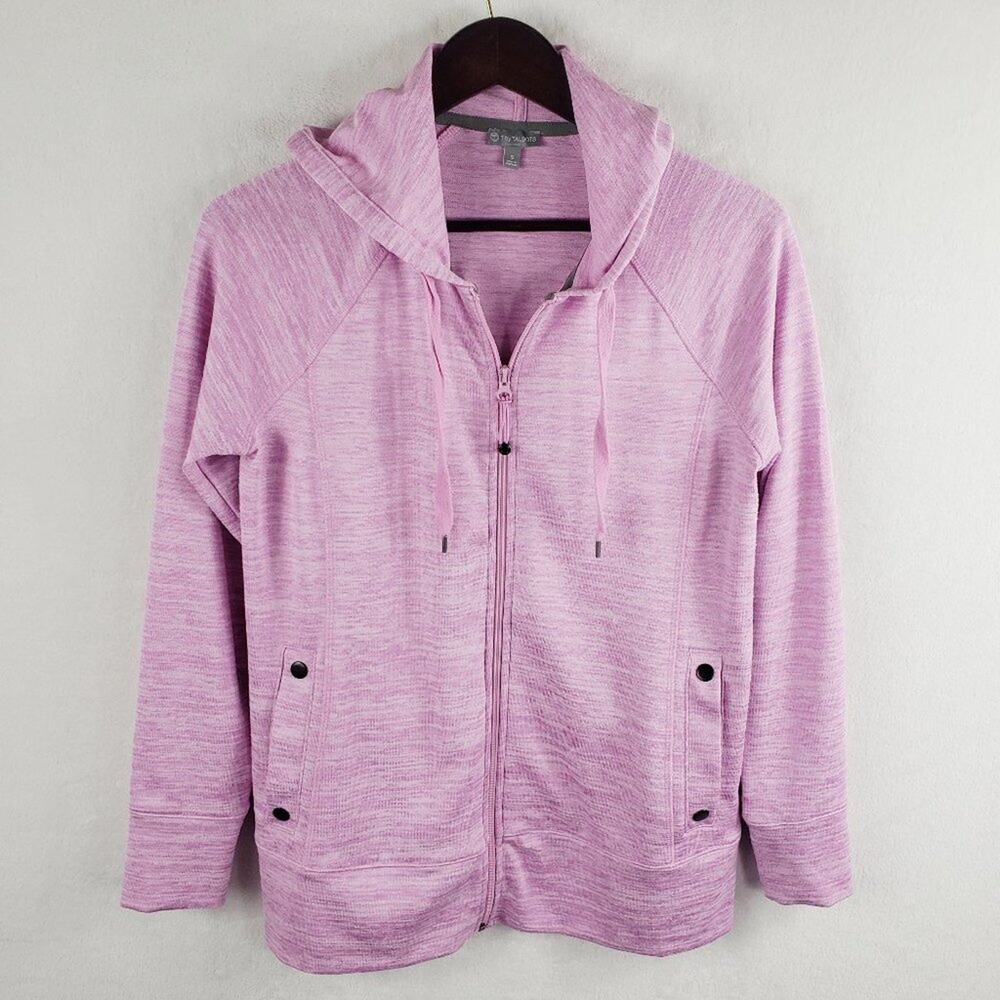 T by Talbots Full Zip Hoodie Women S Heathered Pink Long Sleeve w/ Pockets